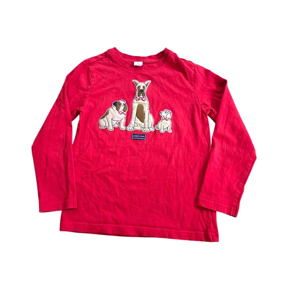 Janie and Jack Red Dog Applique Long Sleeve Shirt Kids Girls 6